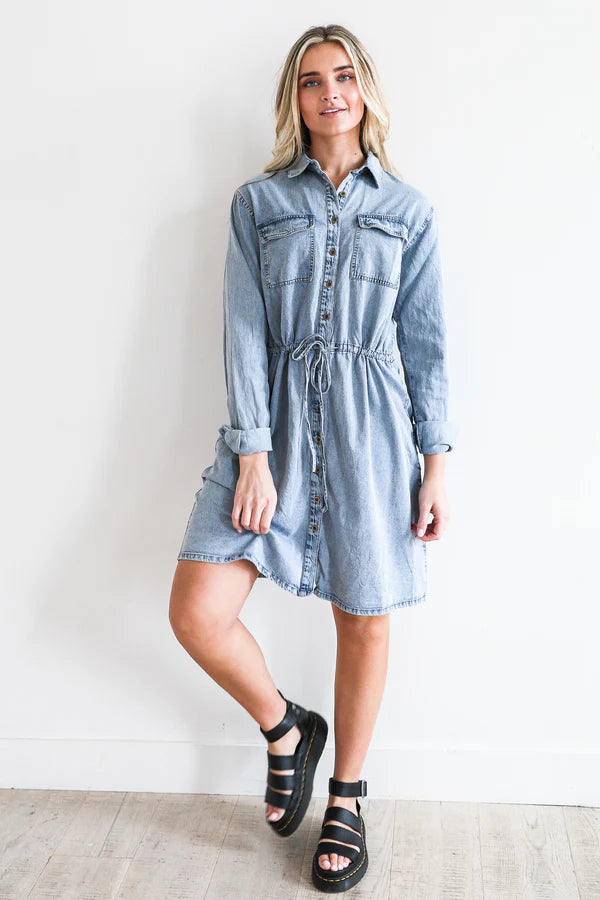Drawstring Denim Dress Med. Denim