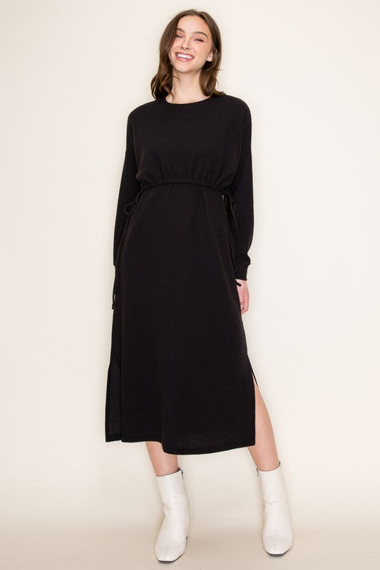 Drawstring Layered Dress - Black Drawstring Layered Dress - Black