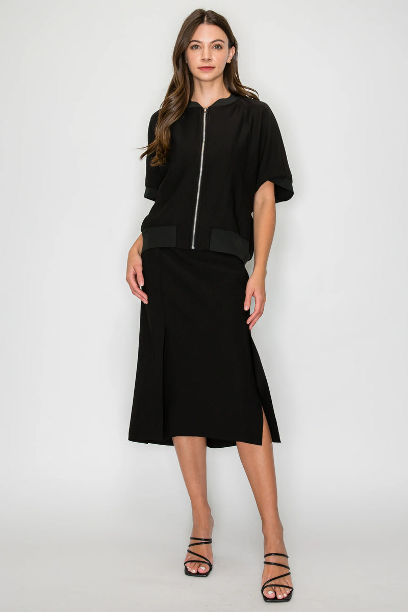 Kamari Crepe Knit Slit Skirt Black - Main Image