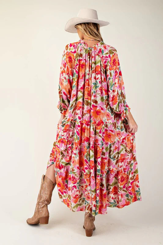 long sleeve coral maxi dress Glow Blossom Long Sleeve Maxi Dress Coral