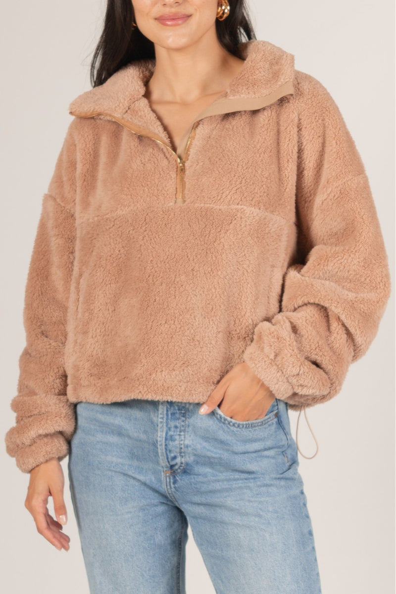 Fleece Quarter-Zip Pullover - Mocha – The Coral Sash