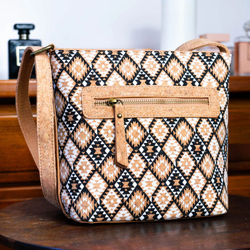 Cork Aztec Pattern Slim Crossbody Purse