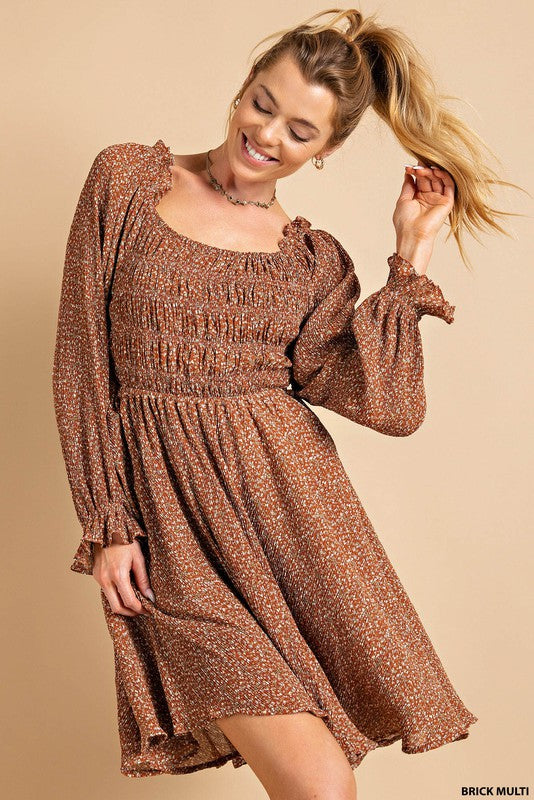 Pleated Smock Top Dress - Caramel Pleated Smock Top Dress - Caramel