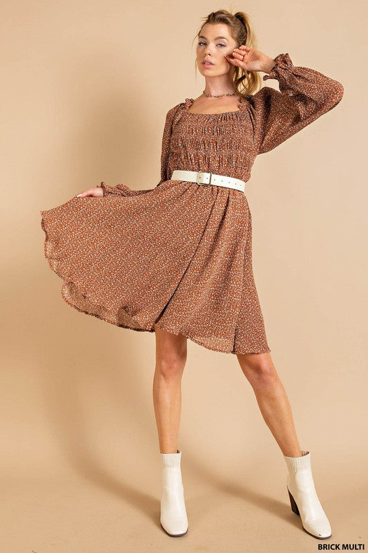 Pleated Smock Top Dress - Caramel The Coral Sash Pleated Smock Top Dress - Caramel The Coral Sash