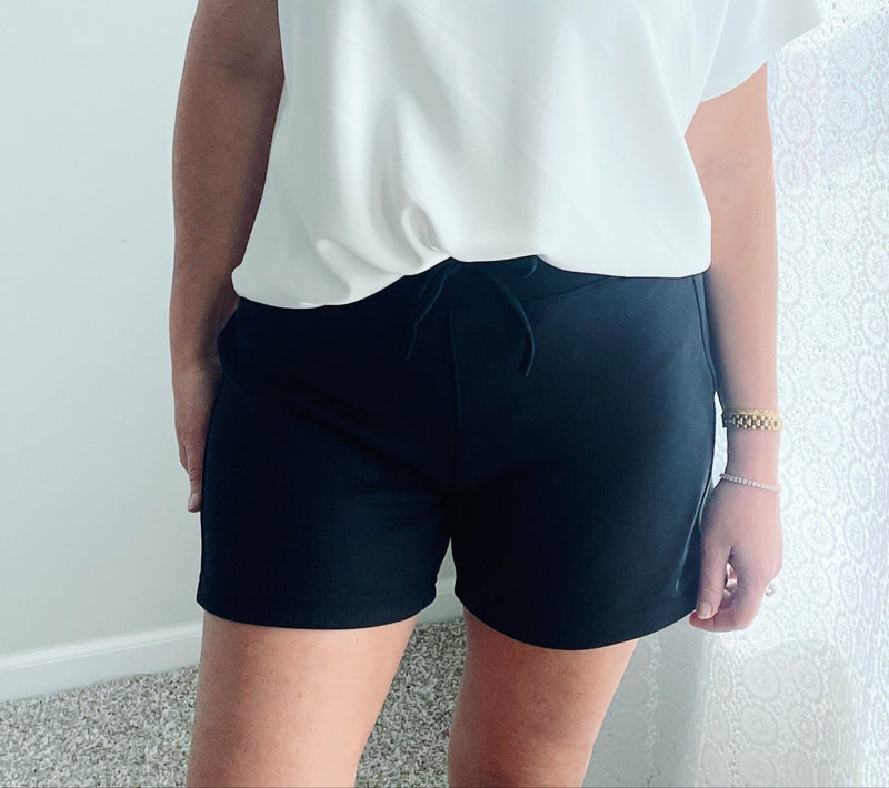 Elastic Waist Scuba Shorts - Black