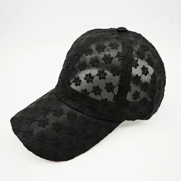 Lace Sheer Ball Cap - Black