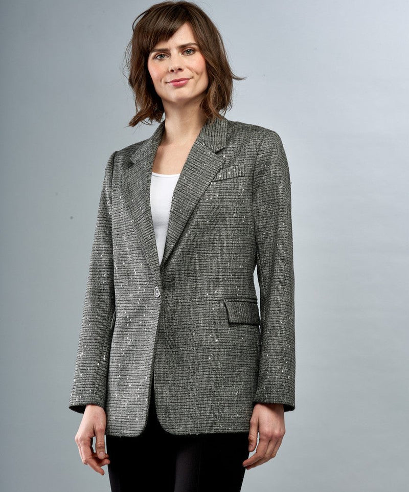 Woven Tweed Sparkle Blazer - Grey
