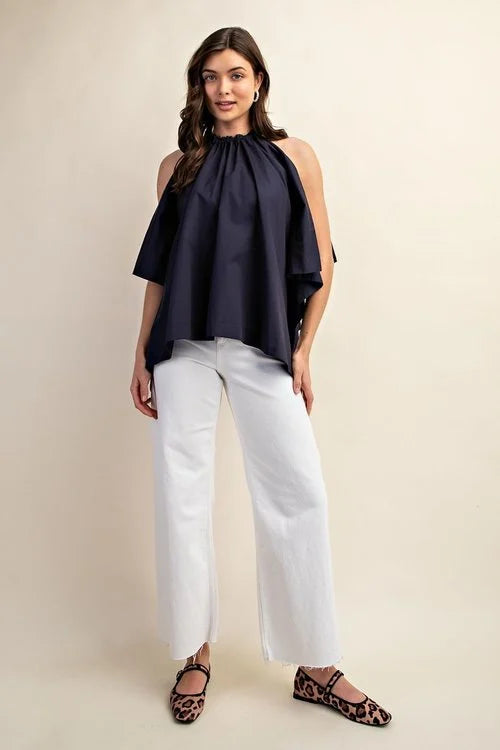 Bow Back Sleeveless Top - Navy