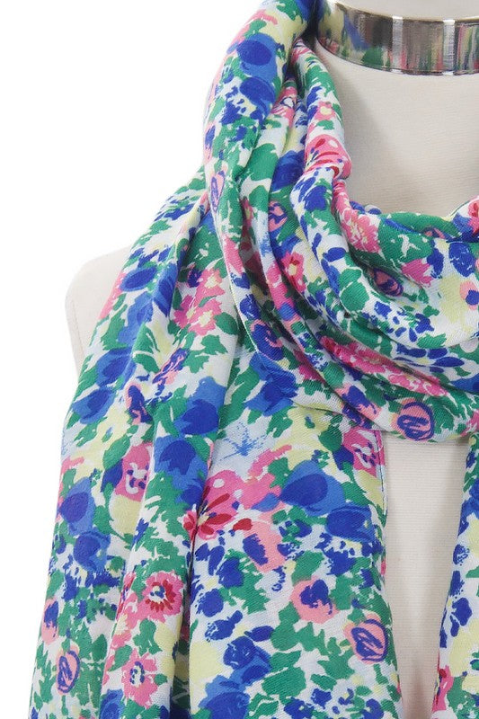 Flower Garden Print Scarf - Blue/Green