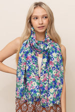 Flower Garden Print Scarf - Blue/Green