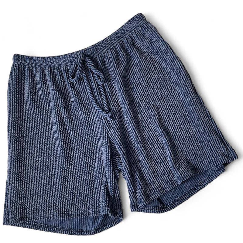 Drawstring Ribbed Shorts - Blue