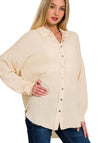 Distressed Crinkle Long Sleeve Top - Natural