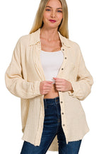 Distressed Crinkle Long Sleeve Top - Natural