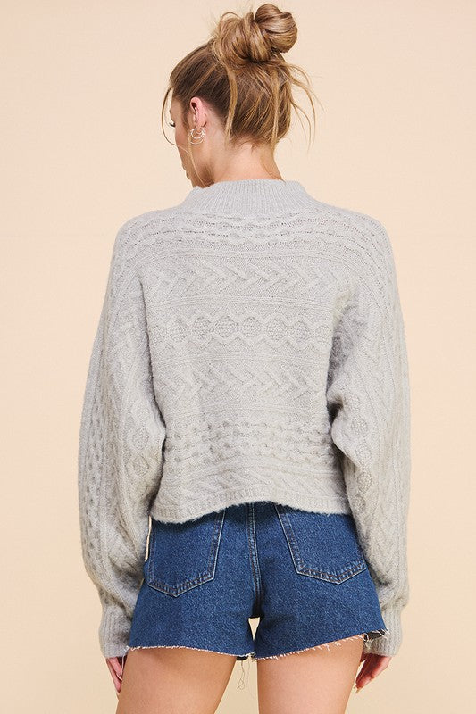 Cable Knit Cropped Sweater - Soft Sage