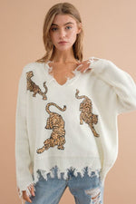 Distressed Tiger Sequence Sweater - Ivory