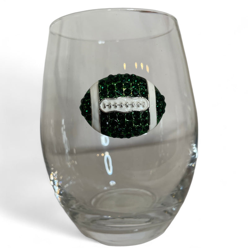 QJ Stemless Wine Glass - Green/White Football