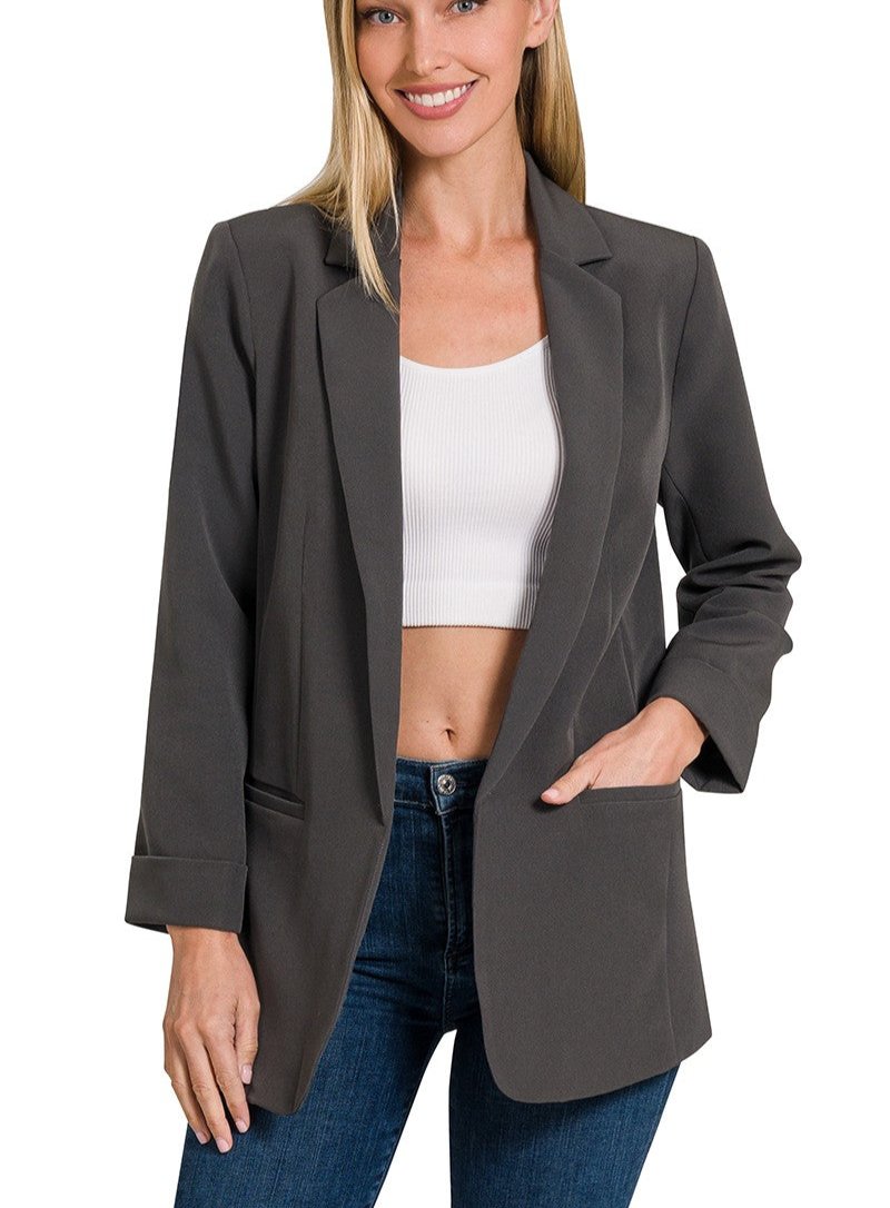 Open Front Classic Blazer - Ash Grey