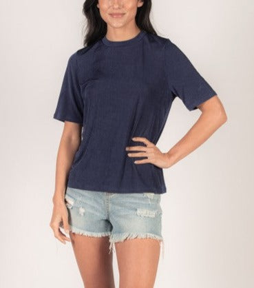 Mock Neck Short Sleeve Top - Navy