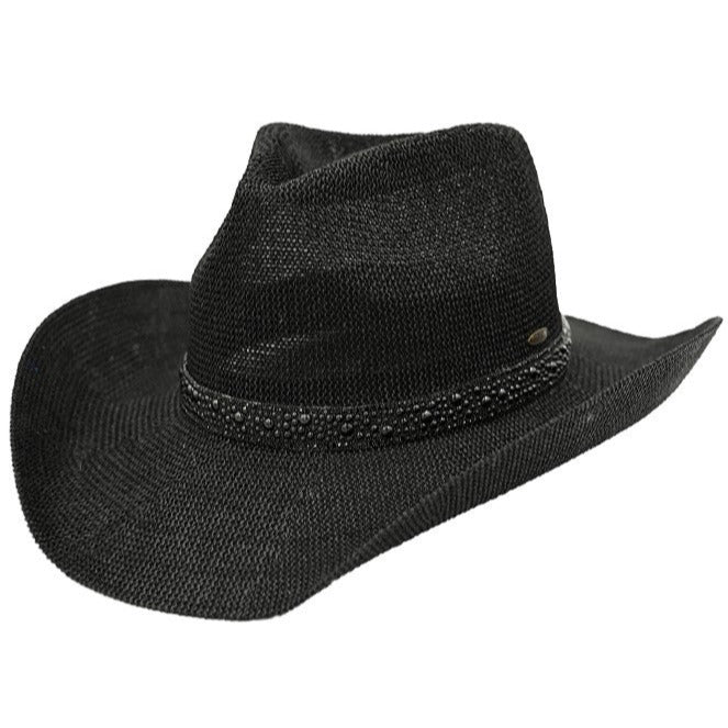 Black Pearl Trim Cowboy Hat - Black