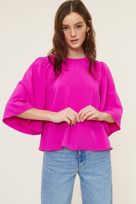 Flowy Sleeve Top - Hot Pink