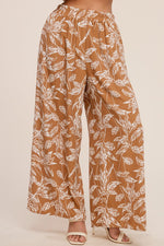 Leaf Print Palazzo Pant - Mocha