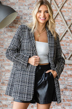 One Button Tweed Blazer - Black