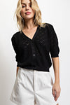 Pointelle Short Sleeve Sweater - Black