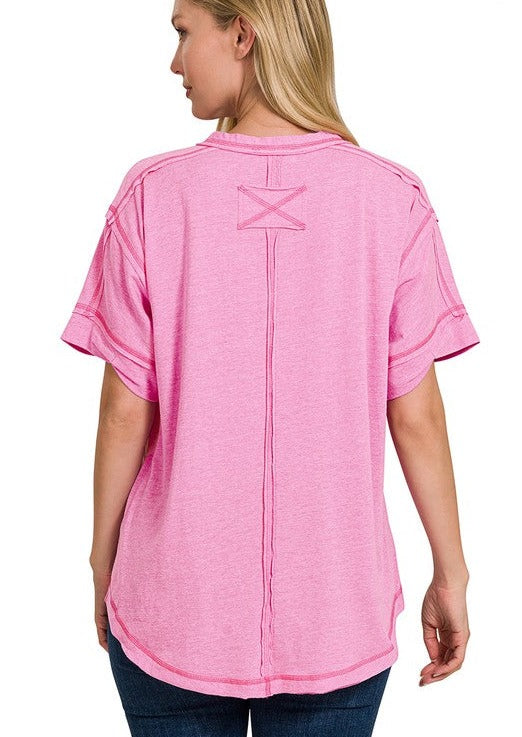 Rory Raw Edge Top - Rose Pink
