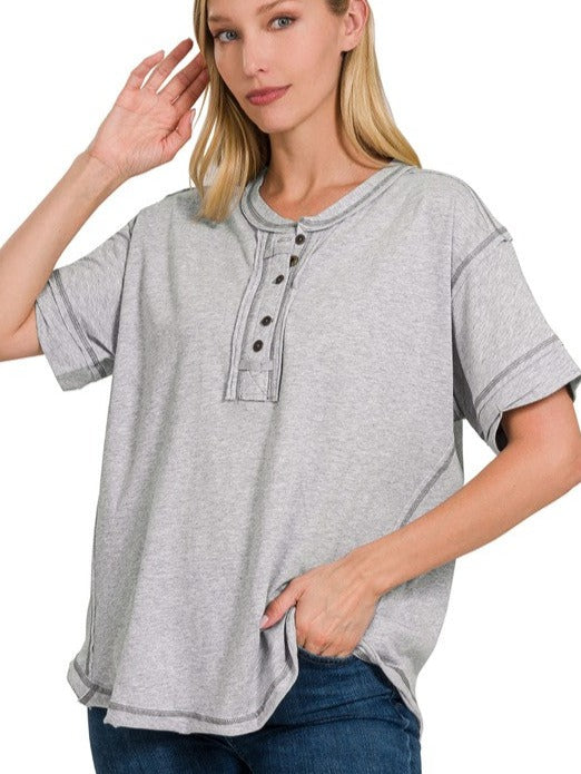 Rory Raw Edge Top - Heather Grey