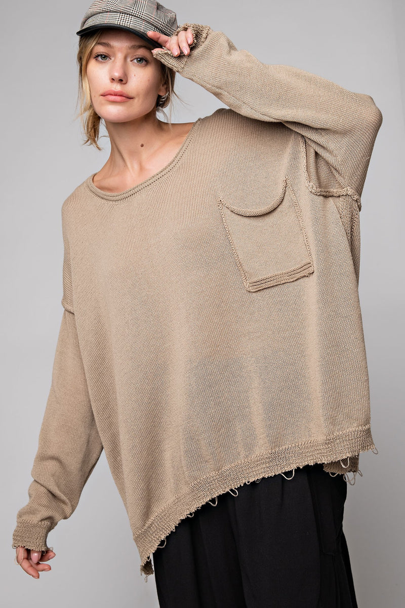 Semi-Sheer Knit Top - Mushroom