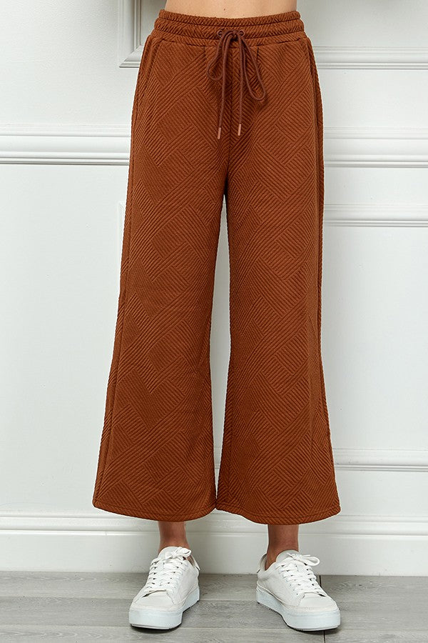 Textured Wide Leg Pants - Rust