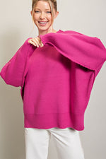 Solid Seamed Sweater - Hot Pink