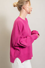 Solid Seamed Sweater - Hot Pink