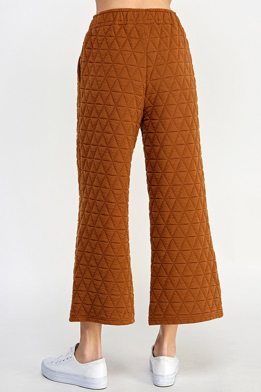 Quilted Textured Wide Leg Pants - Rust