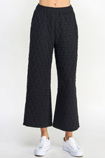 Quilted Textured Wide Leg Pants - Black