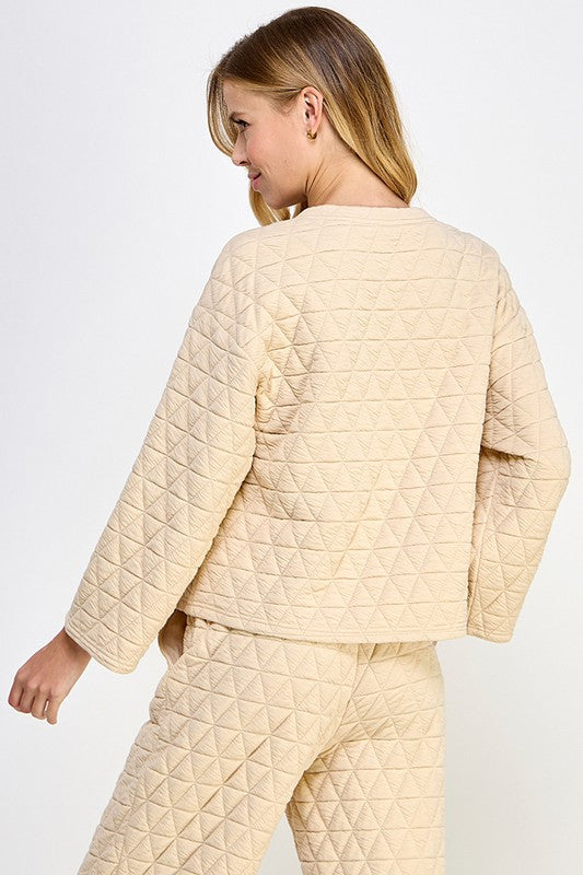 Quilted Textured Long Sleeve Top - Cream