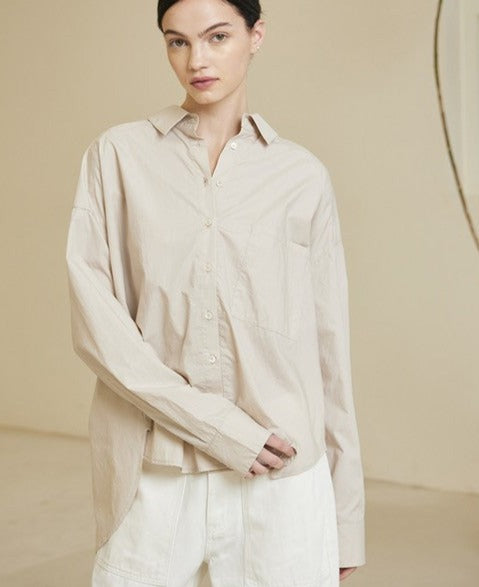 Poplin Button Down Top - Sand