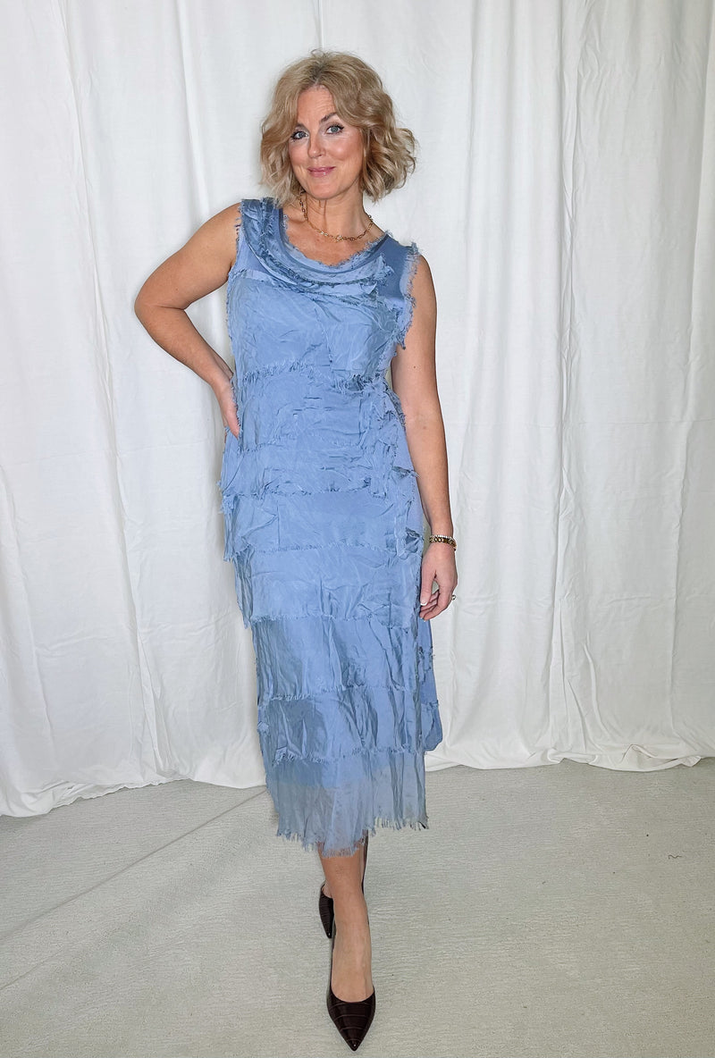 Full Length Silkiness Dress - Blue Silver