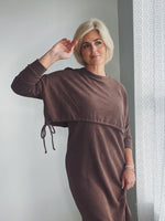 Drawstring Layered Dress - Brown