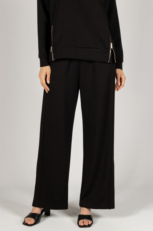 Side Bind Wide Leg Modal Pant - Black