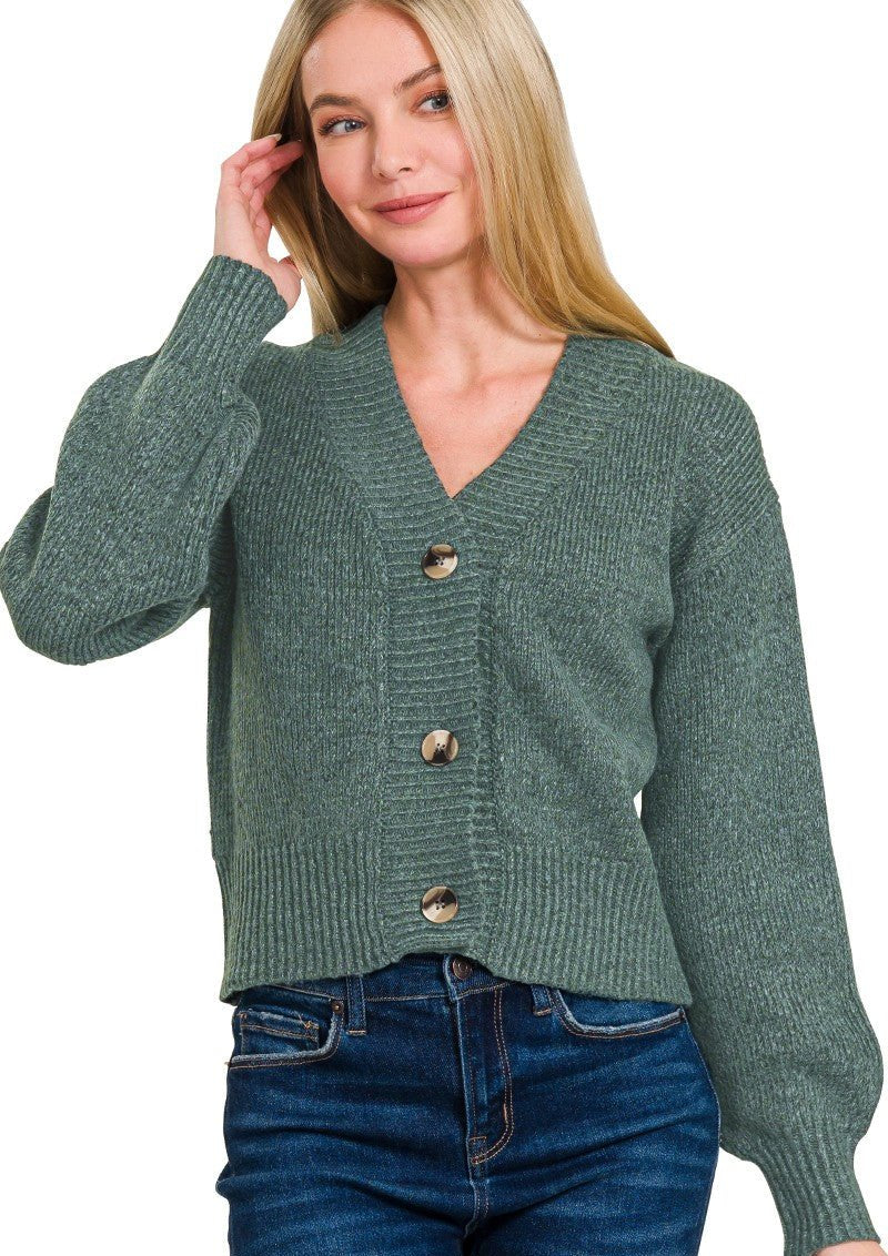 Melange Knit Cardigan Sweater - Ash Jade