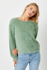 Fuzzy Boat Neck Sweater - Sage