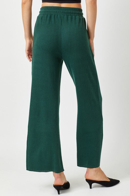 Ribbed Knit Straight Leg Pants - Emerald