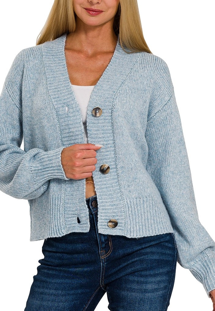 Melange Knit Cardigan Sweater - Blue Grey