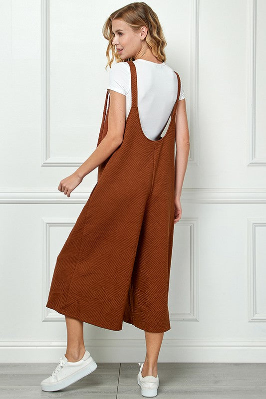 Textured Cropped Overall Pants - Rust