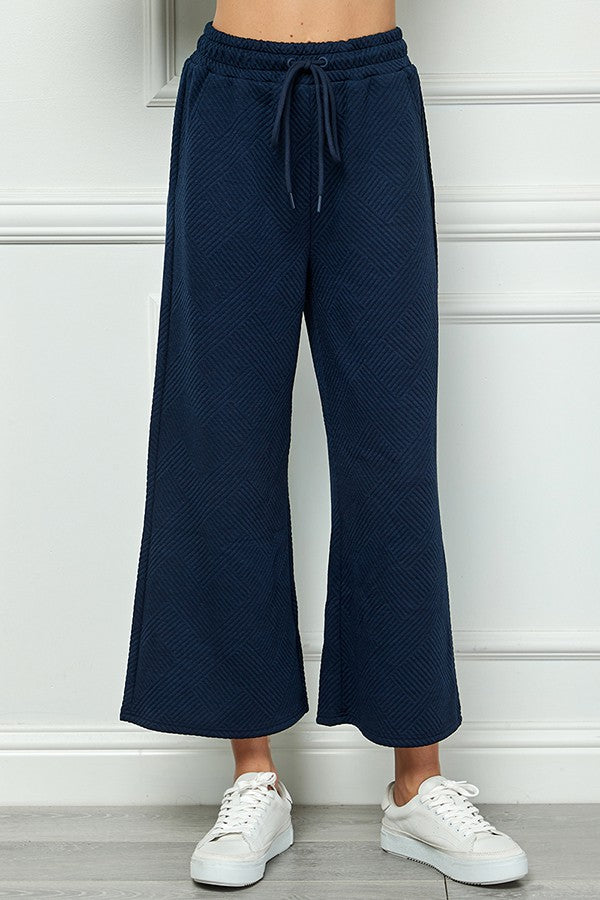 Textured Wide Leg Pants - Navy