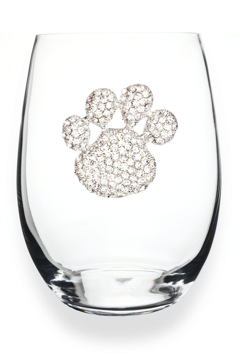 QJ Stemless Wine Glass - Paw Print