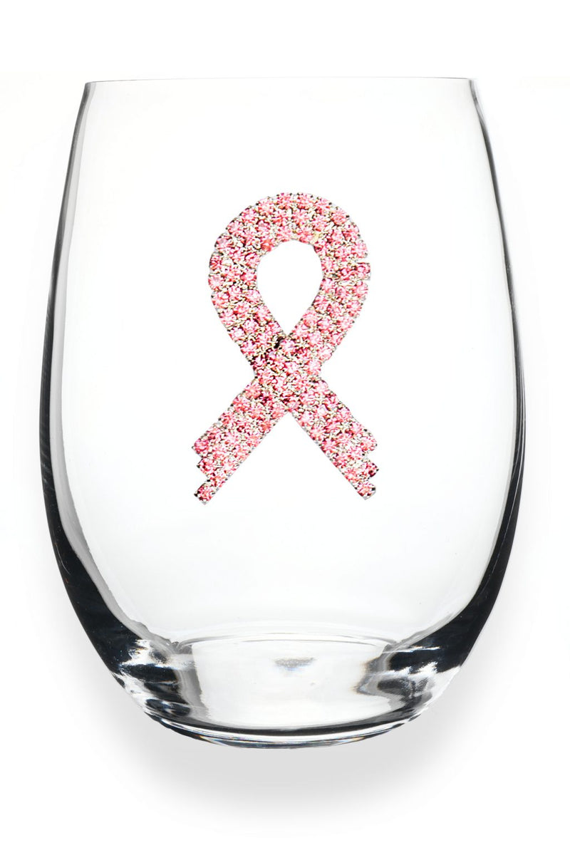 QJ Stemless Wine Glass - Pink Ribbon