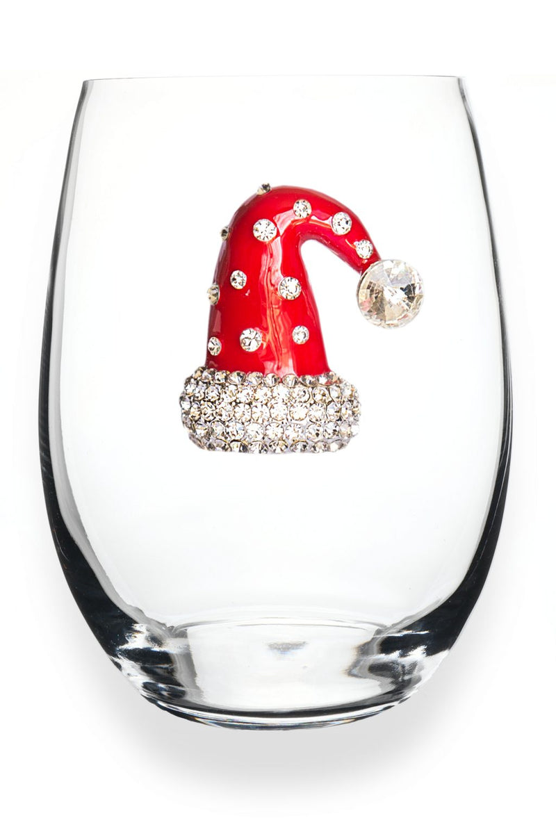 QJ Stemless Wine Glass - Santa Hat