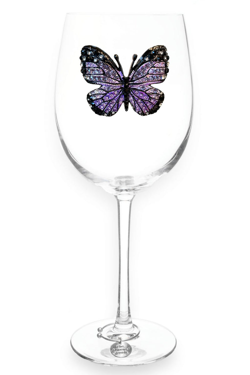 QJ Stemmed Wine Glass - Purple Butterfly